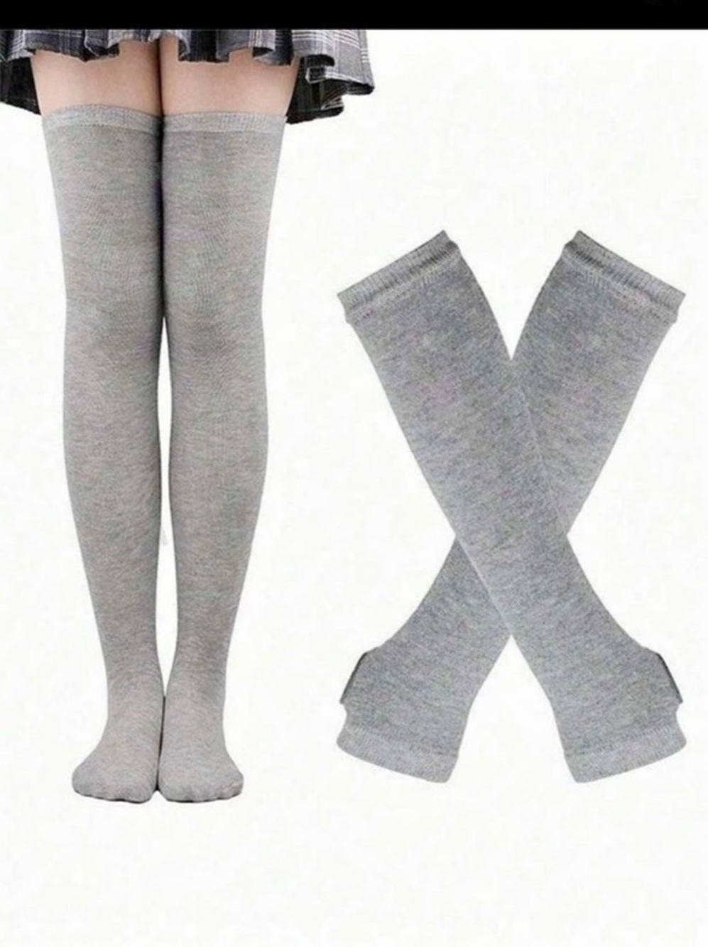 Gray Thigh High Socks & arm sleeves